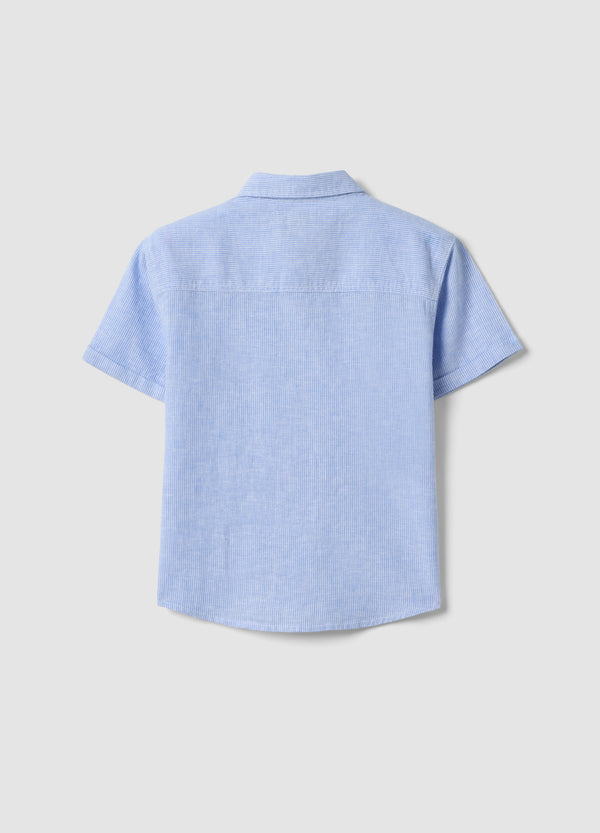 OVS Boys’ Blue Striped Linen-Cotton Blend Shirt, Regular Fit