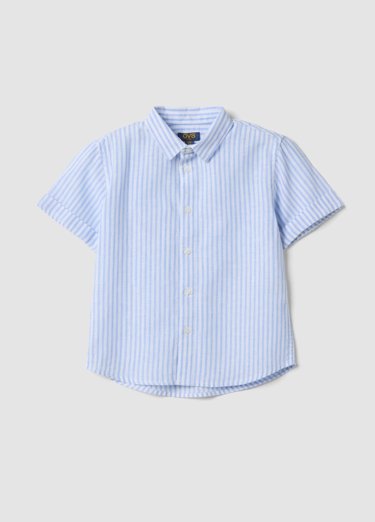 OVS Boys' Blue Striped Linen And Cotton Blend Shirt, Regular Fit