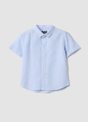 OVS Boys' Blue Striped Linen And Cotton Blend Shirt, Regular Fit