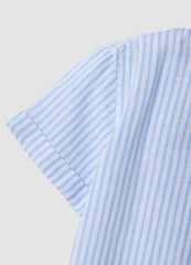 OVS Boys' Blue Striped Linen And Cotton Blend Shirt, Regular Fit