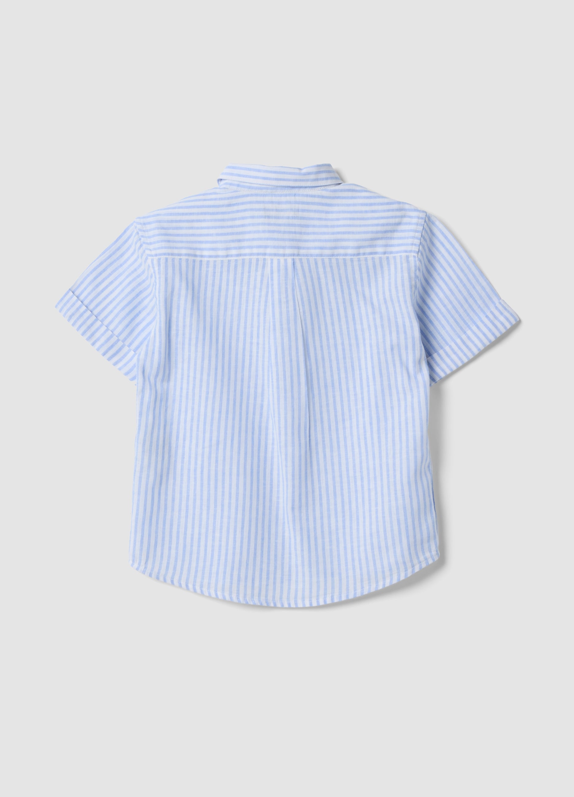 OVS Boys' Blue Striped Linen And Cotton Blend Shirt, Regular Fit