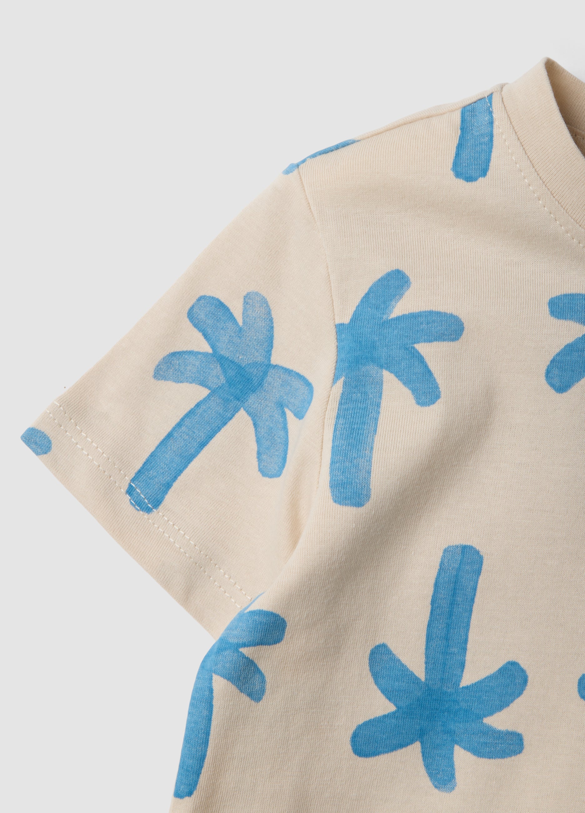 OVS Beige Organic Cotton Palm Print T-Shirt For Boys