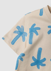 OVS Beige Organic Cotton Palm Print T-Shirt For Boys