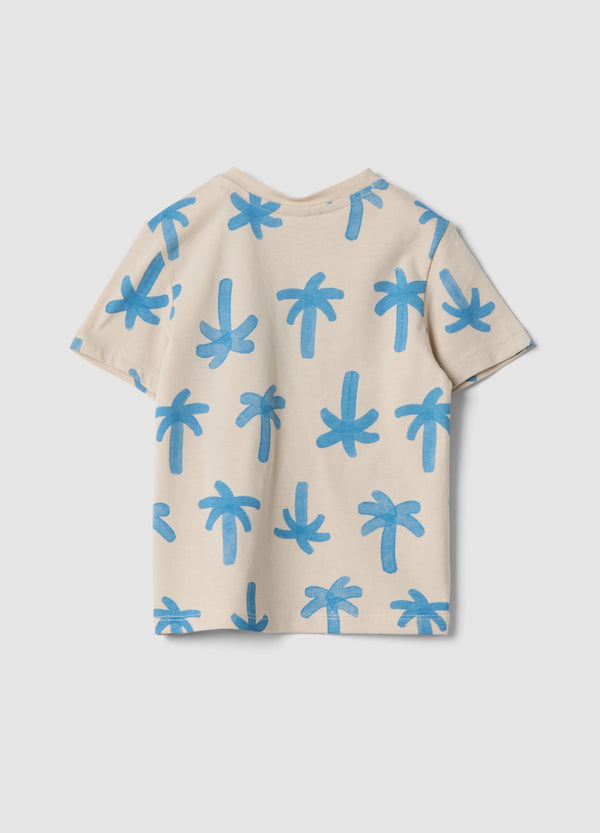 OVS Beige Organic Cotton Palm Print T-Shirt For Boys