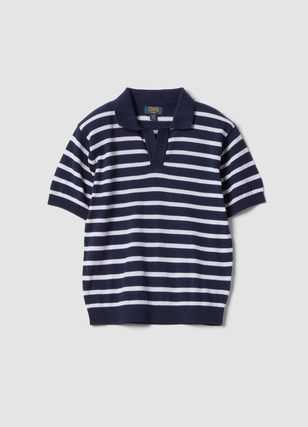 OVS Blue Striped Pure Cotton Polo Shirt