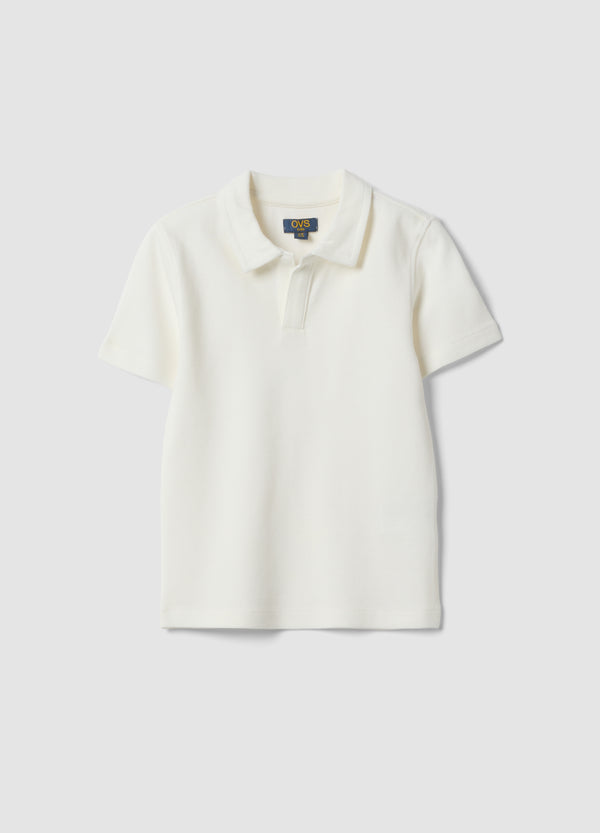 OVS White Stretch Cotton Polo Shirt For Boys