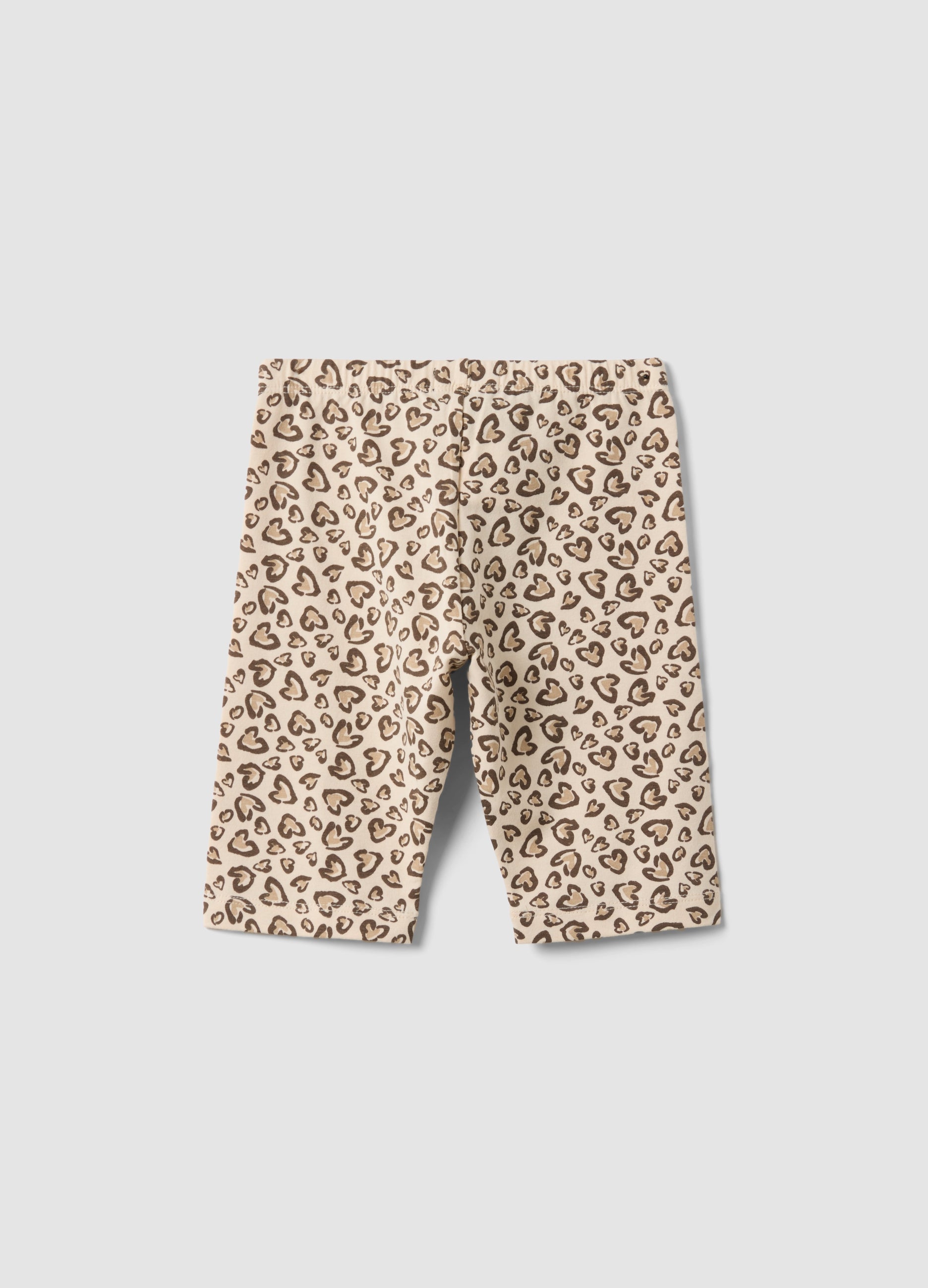 OVS Beige Organic Cotton Skinny Cycling Shorts With Heart Print For Girls