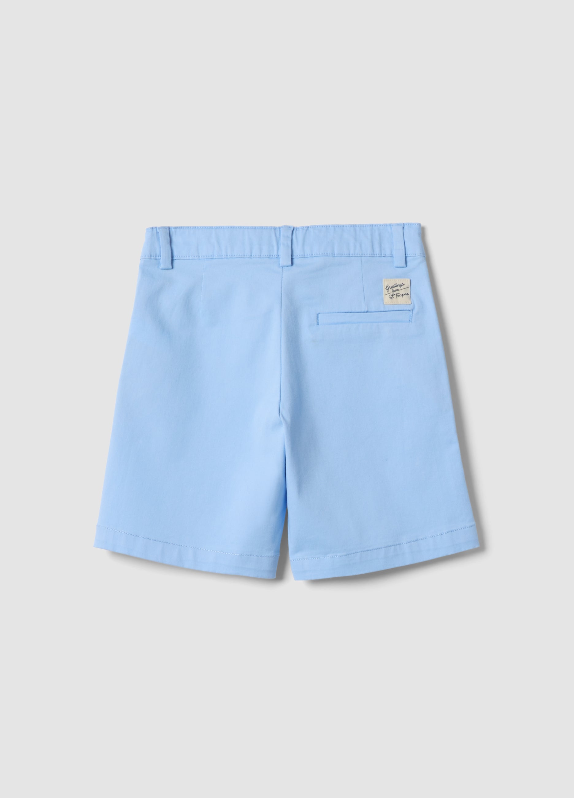 OVS Boys Light Blue Stretch Cotton Chino Bermuda Shorts, Regular Fit