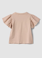 OVS Girls Beige Pure Cotton T-Shirt With Ruffles And Rhinestones