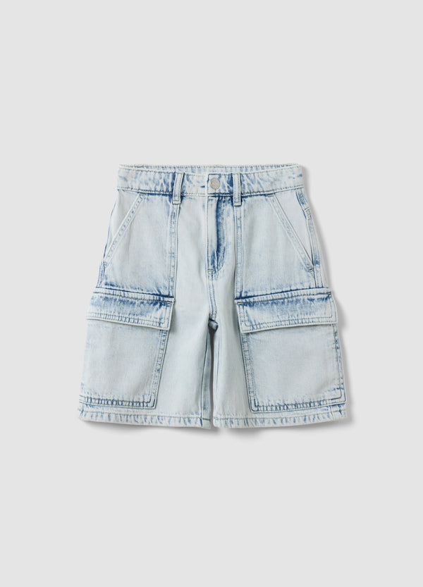 OVS Light Blue Denim Cargo Shorts In A Cotton-Viscose Blend