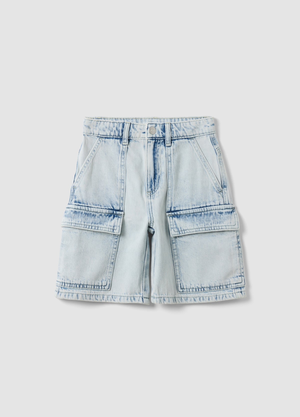 OVS Light Blue Denim Cargo Shorts In A Cotton-Viscose Blend