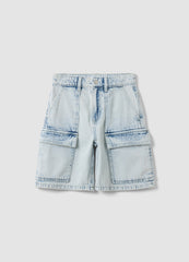 OVS Light Blue Denim Cargo Shorts In A Cotton-Viscose Blend