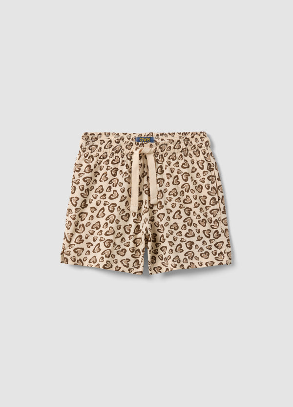 OVS Beige Pure Cotton Shorts With Heart Print