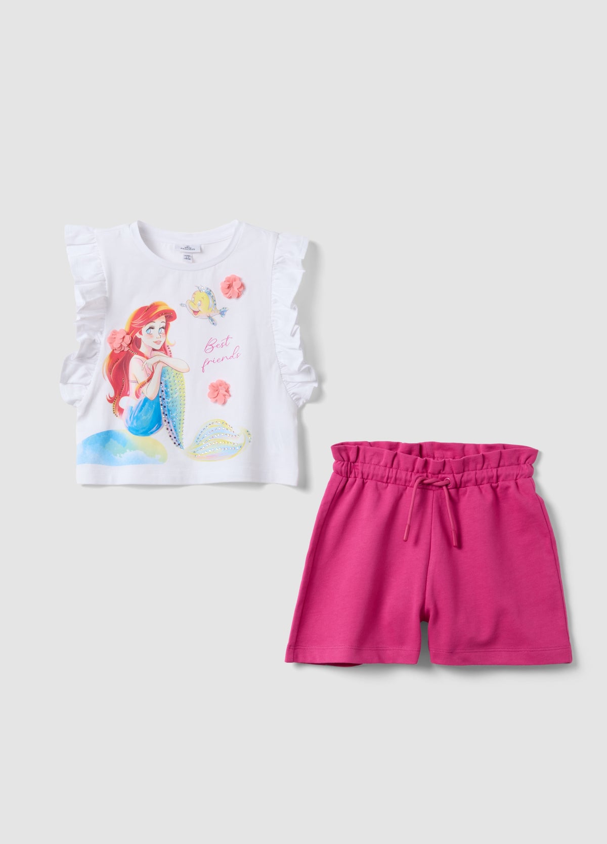 OVS White And Pink Stretch Cotton T-Shirt And Shorts Set For Girls, Regular Fit