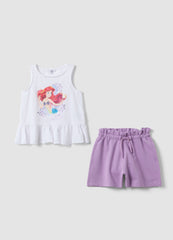 OVS White And Purple Stretch Cotton Set With Top And Shorts