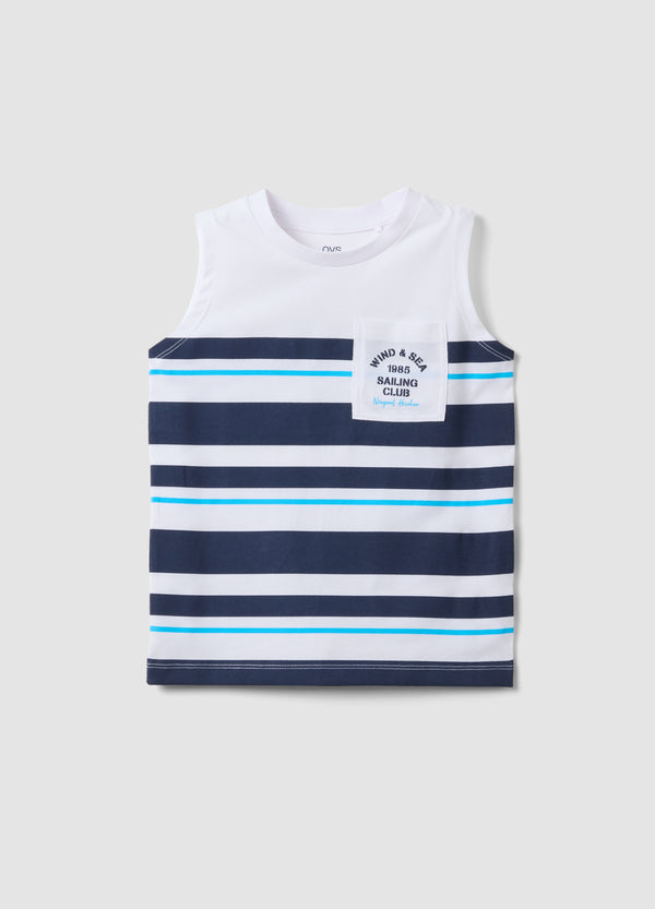 OVS Blue And White Striped Pure Cotton Boys’ Vest, Regular Fit