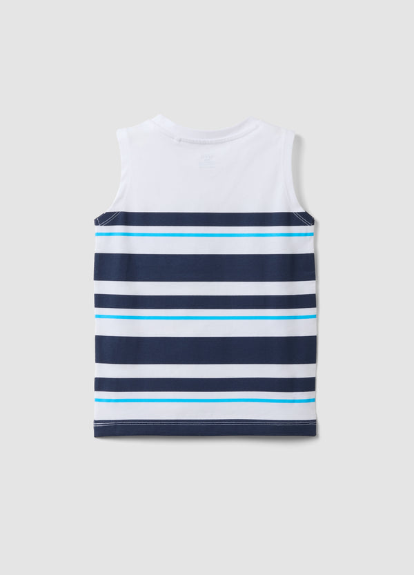 OVS Blue And White Striped Pure Cotton Boys’ Vest, Regular Fit