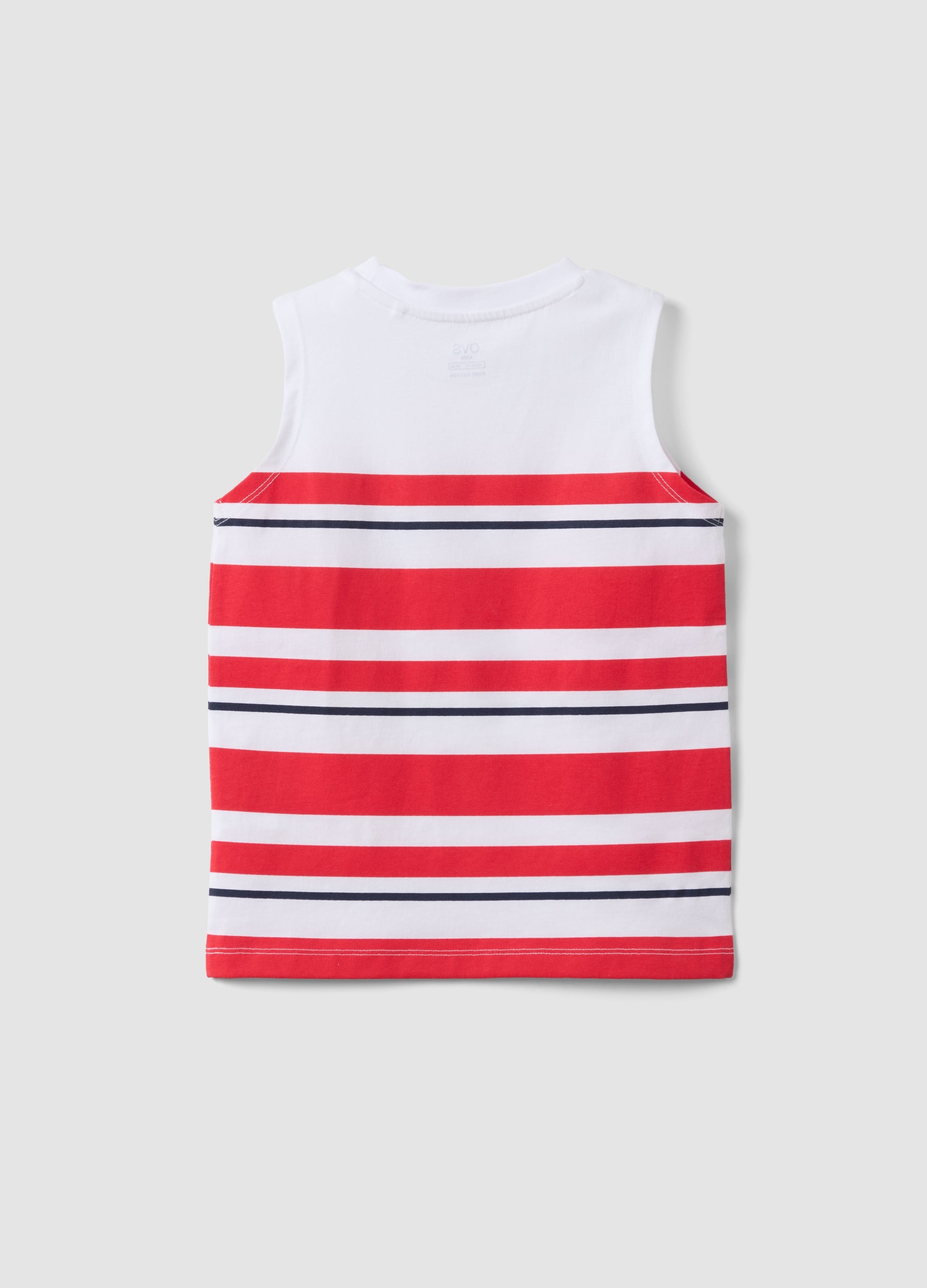 OVS Boys' White Vest With Red Stripes In Pure Cotton, Regular Fit