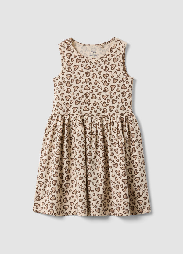 OVS Beige Pure Cotton Mini Dress With Heart Print