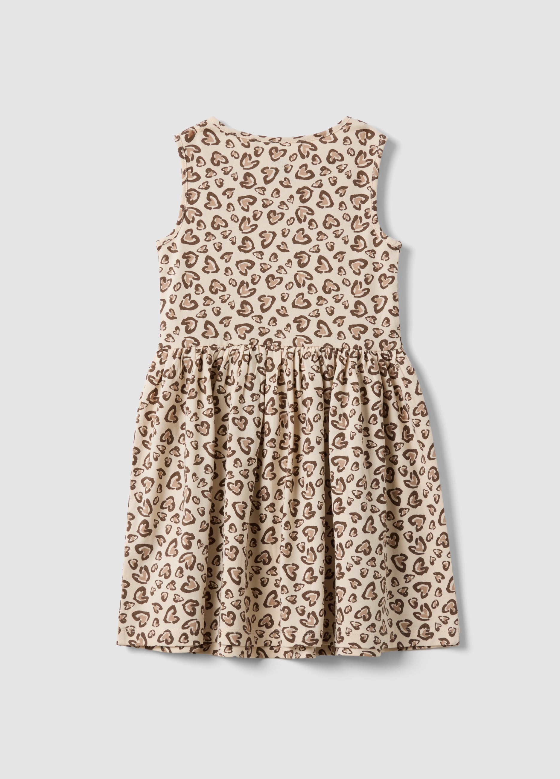 OVS Beige Pure Cotton Mini Dress With Heart Print