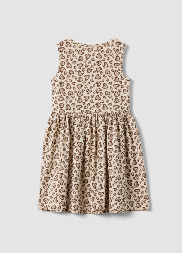 OVS Beige Pure Cotton Mini Dress With Heart Print