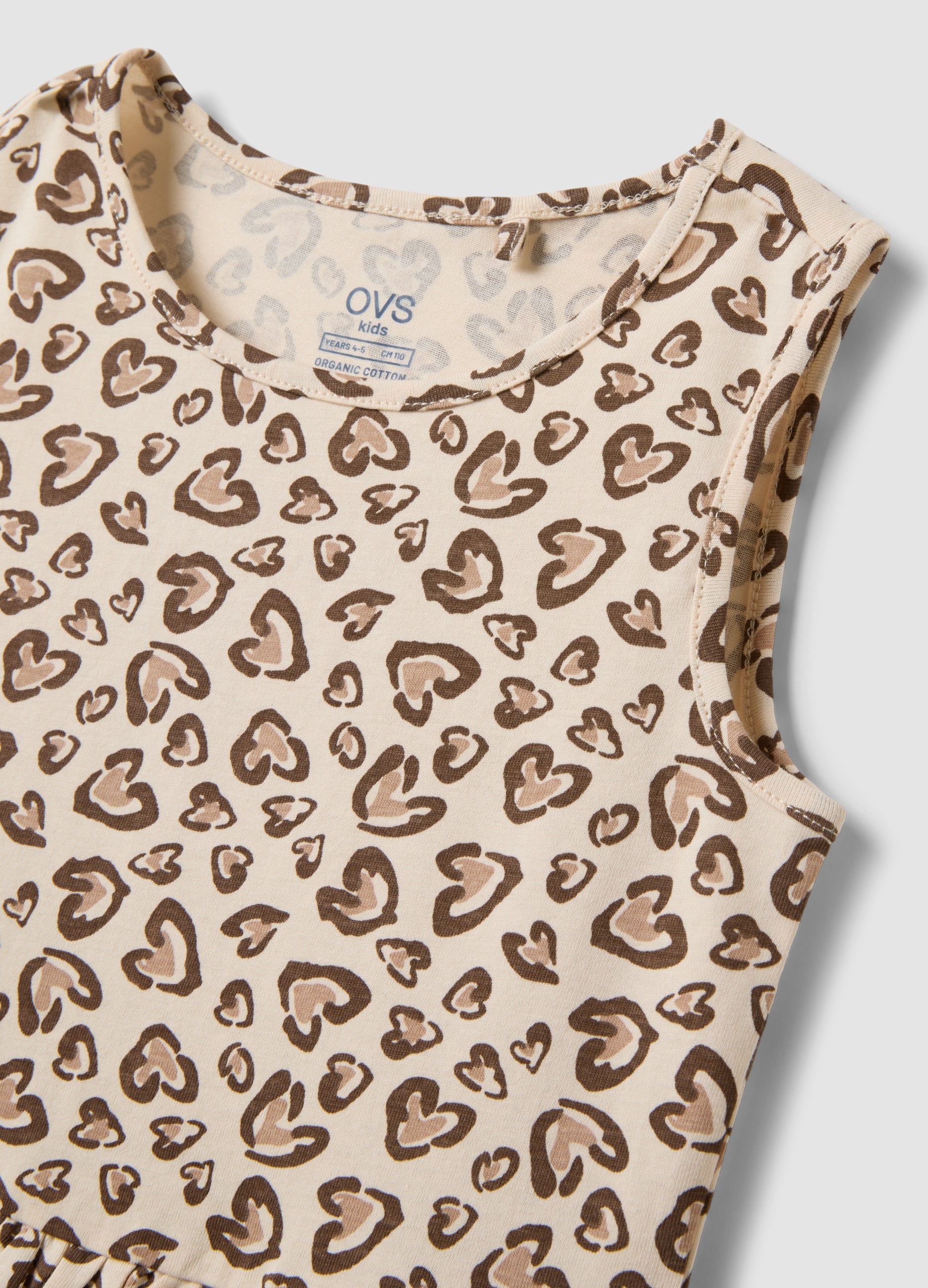 OVS Beige Pure Cotton Mini Dress With Heart Print