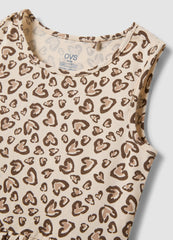 OVS Beige Pure Cotton Mini Dress With Heart Print