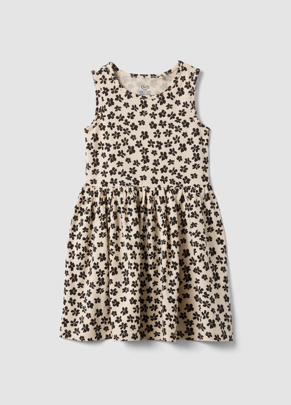 OVS Beige Pure Cotton Dress With Floral Print