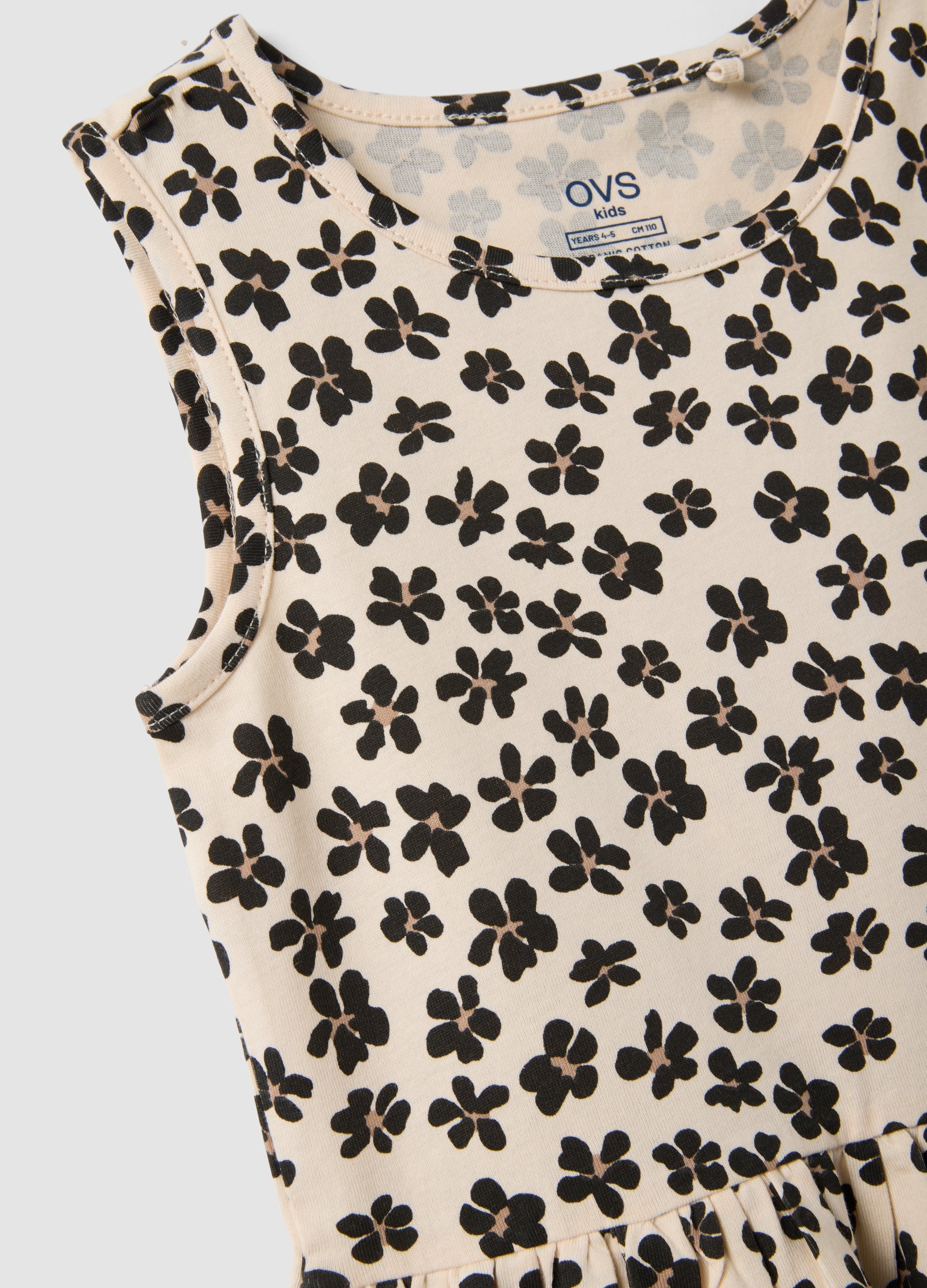 OVS Beige Pure Cotton Dress With Floral Print