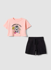 OVS Pink Pure Cotton Set With T-Shirt And Shorts