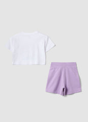 OVS White And Purple Pure Cotton Jogging Set For Girls, Regular Fit