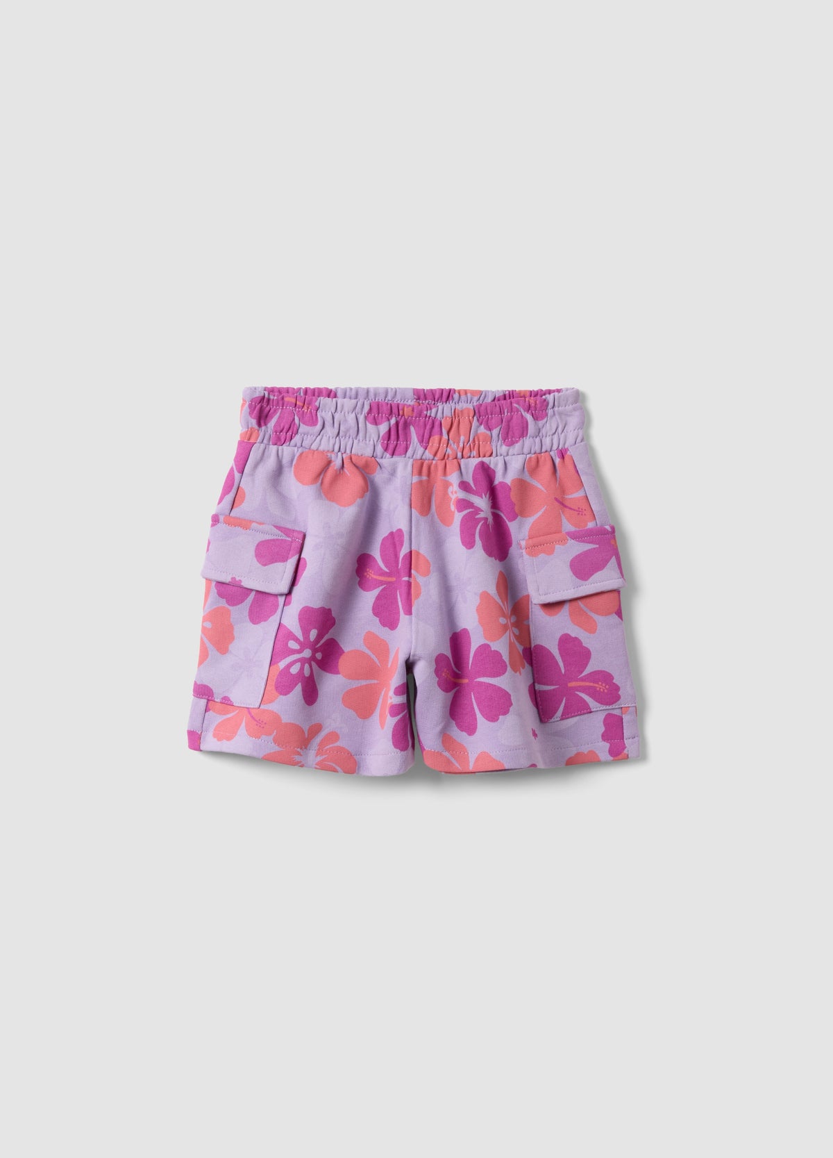 OVS Pink Pure Cotton Floral-Print Shorts For Girls, Regular Fit