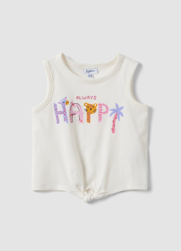 OVS White Organic Cotton Tank Top With Front Tie Detail