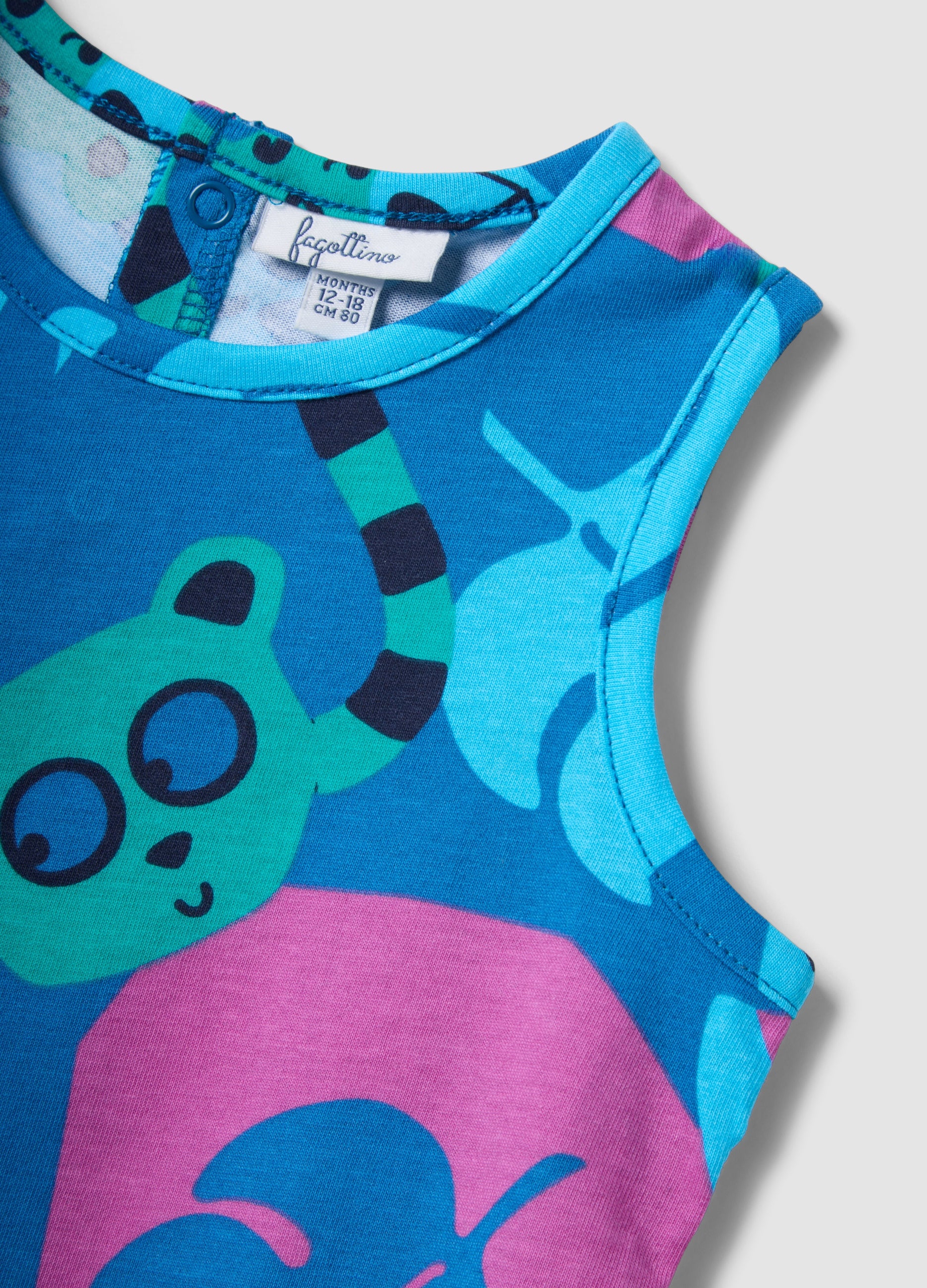 OVS Blue Organic Cotton Tank Top With Tropical Print