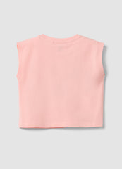 OVS Pink Organic Cotton Printed Tank Top For Girls, Regular Fit