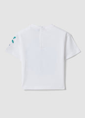 OVS White Short-Sleeve Pure Cotton T-Shirt With Crocodile Print For Baby Boy, Oversized Fit
