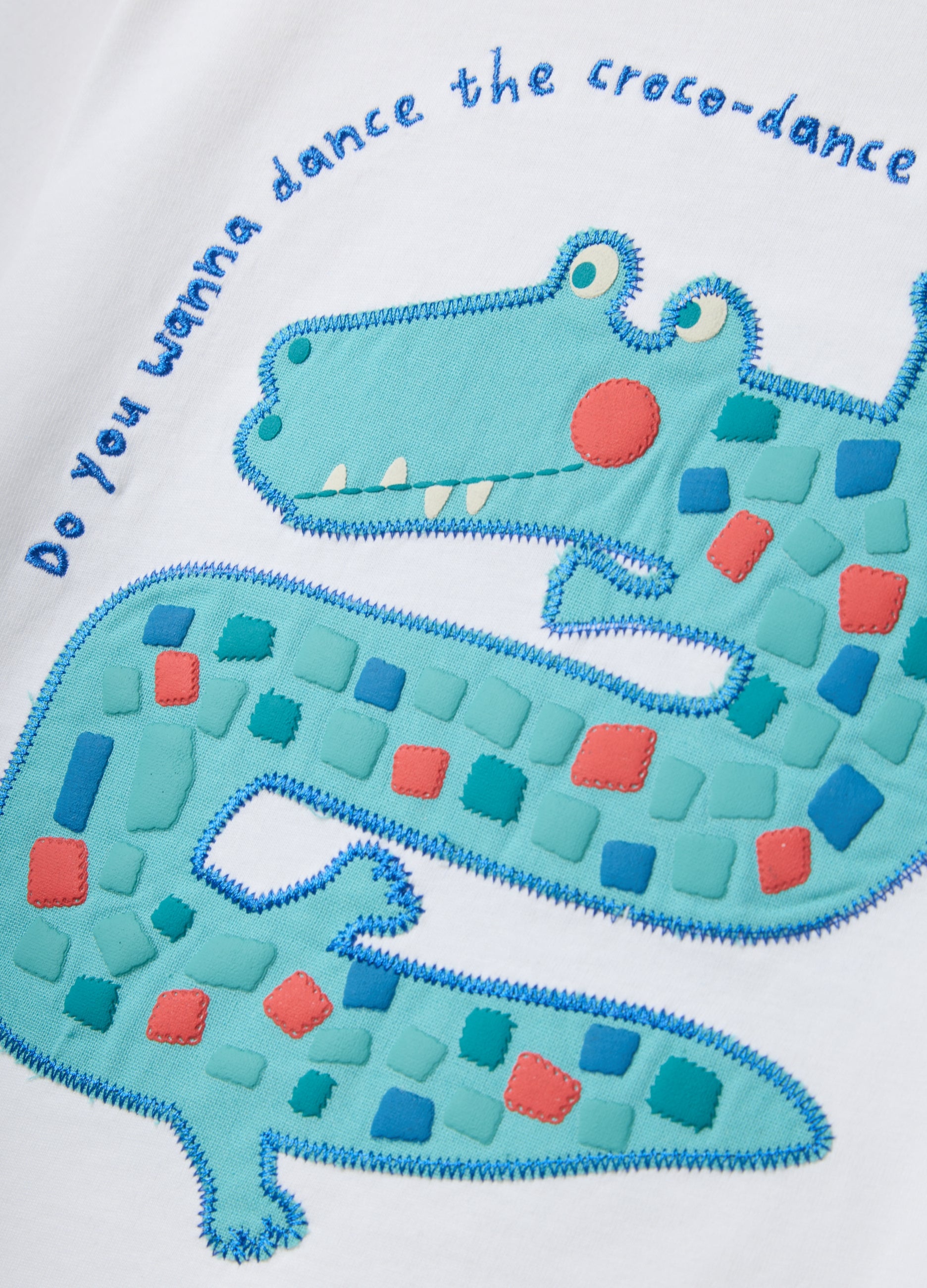 OVS White Short-Sleeve Pure Cotton T-Shirt With Crocodile Print For Baby Boy, Oversized Fit