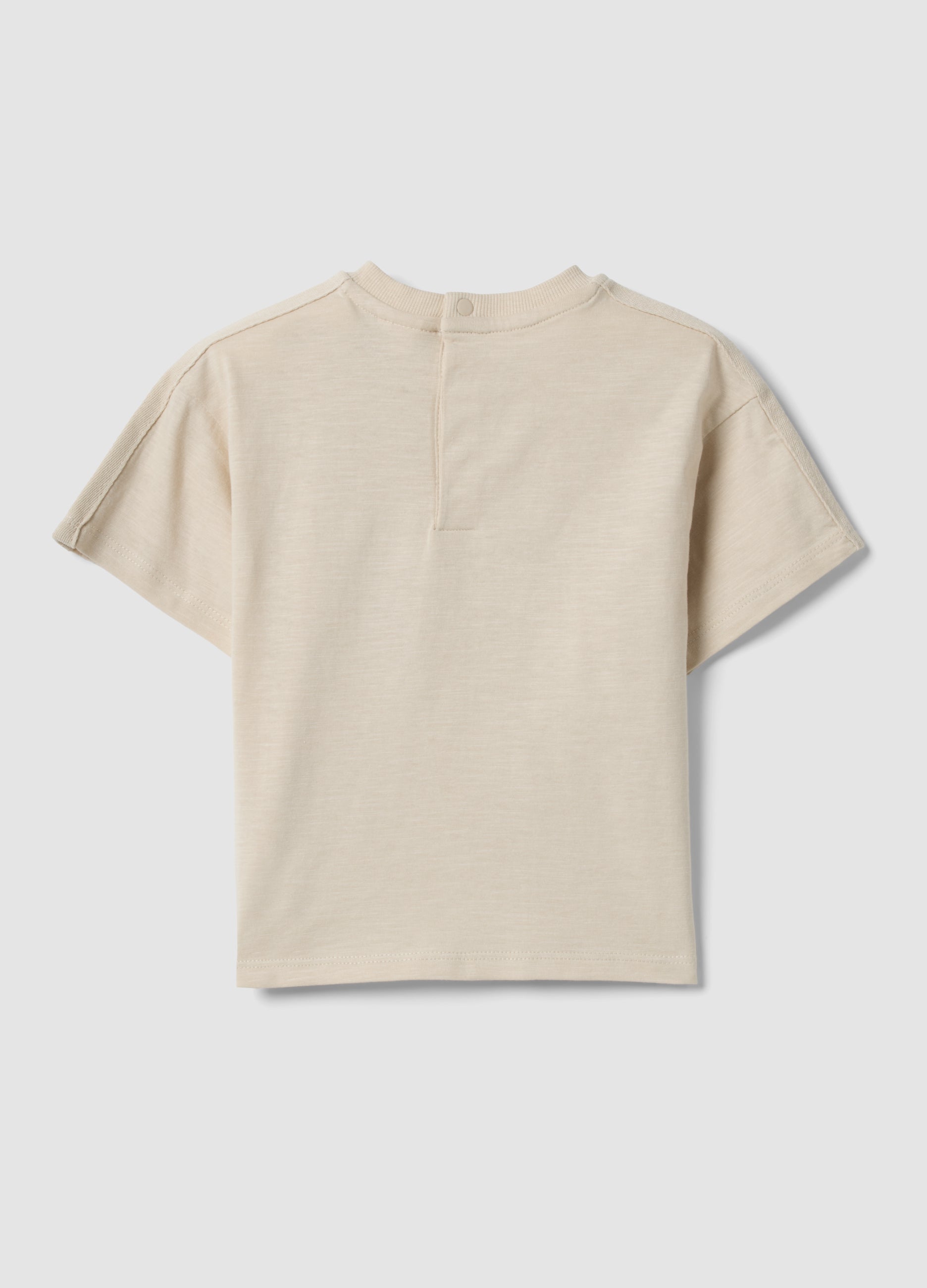 OVS Beige Short-Sleeve Pure Cotton T-Shirt For Baby Boy, Oversized Fit