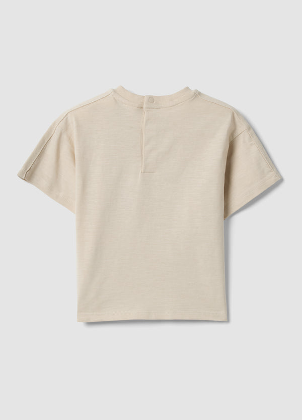 OVS Beige Short-Sleeve Pure Cotton T-Shirt For Baby Boy, Oversized Fit
