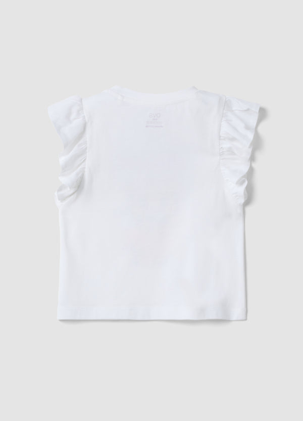 OVS White Organic Cotton Tank Top With Ruffle Sleeves
