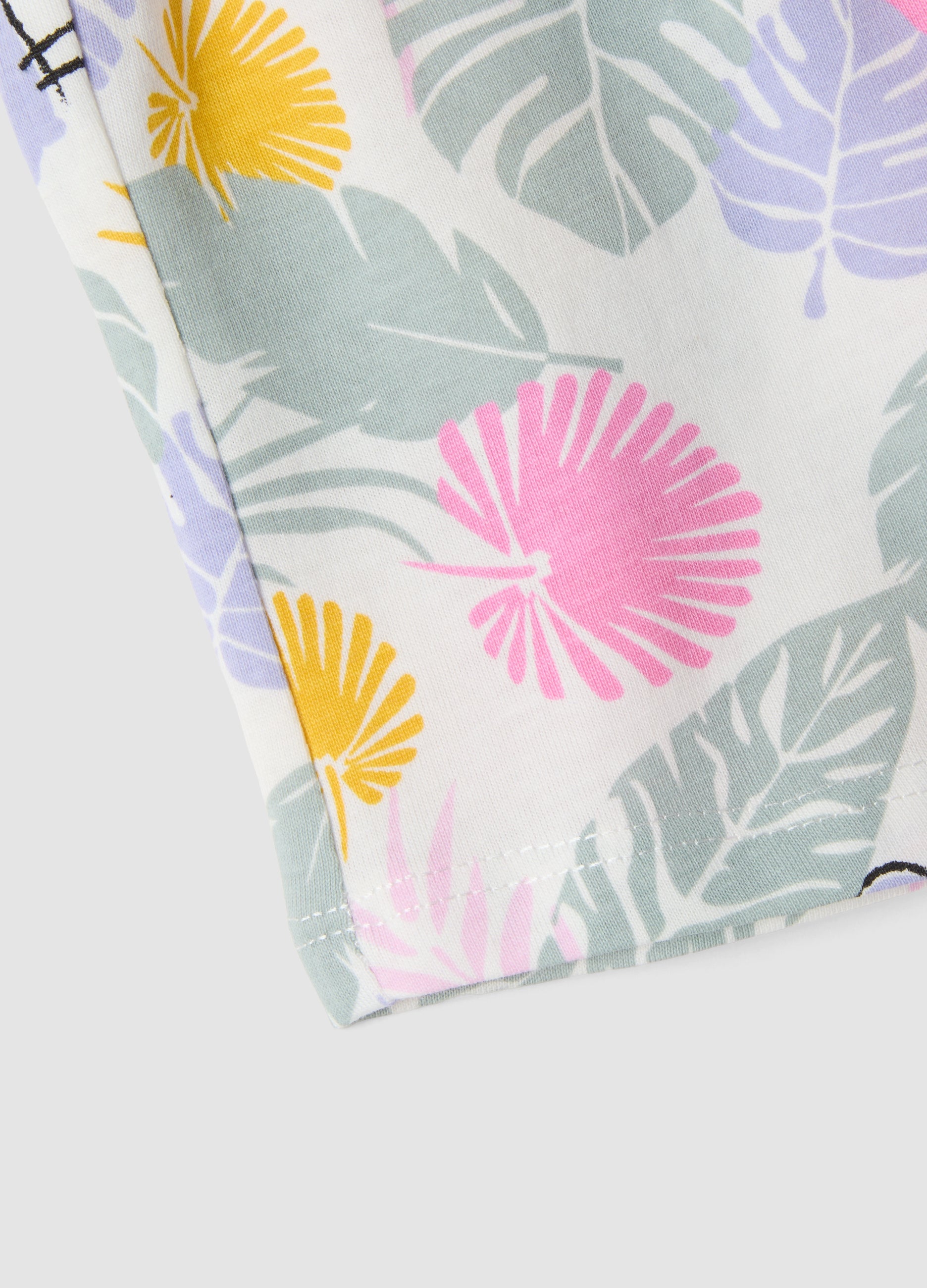 OVS White Pure Organic Cotton Shorts With Tropical Print For Baby Girls, Regular Fit