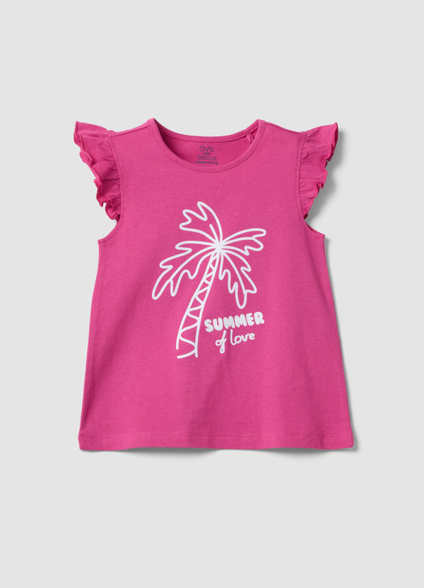 OVS Pink Organic Cotton Tank Top With Ruffles