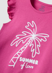 OVS Pink Organic Cotton Tank Top With Ruffles
