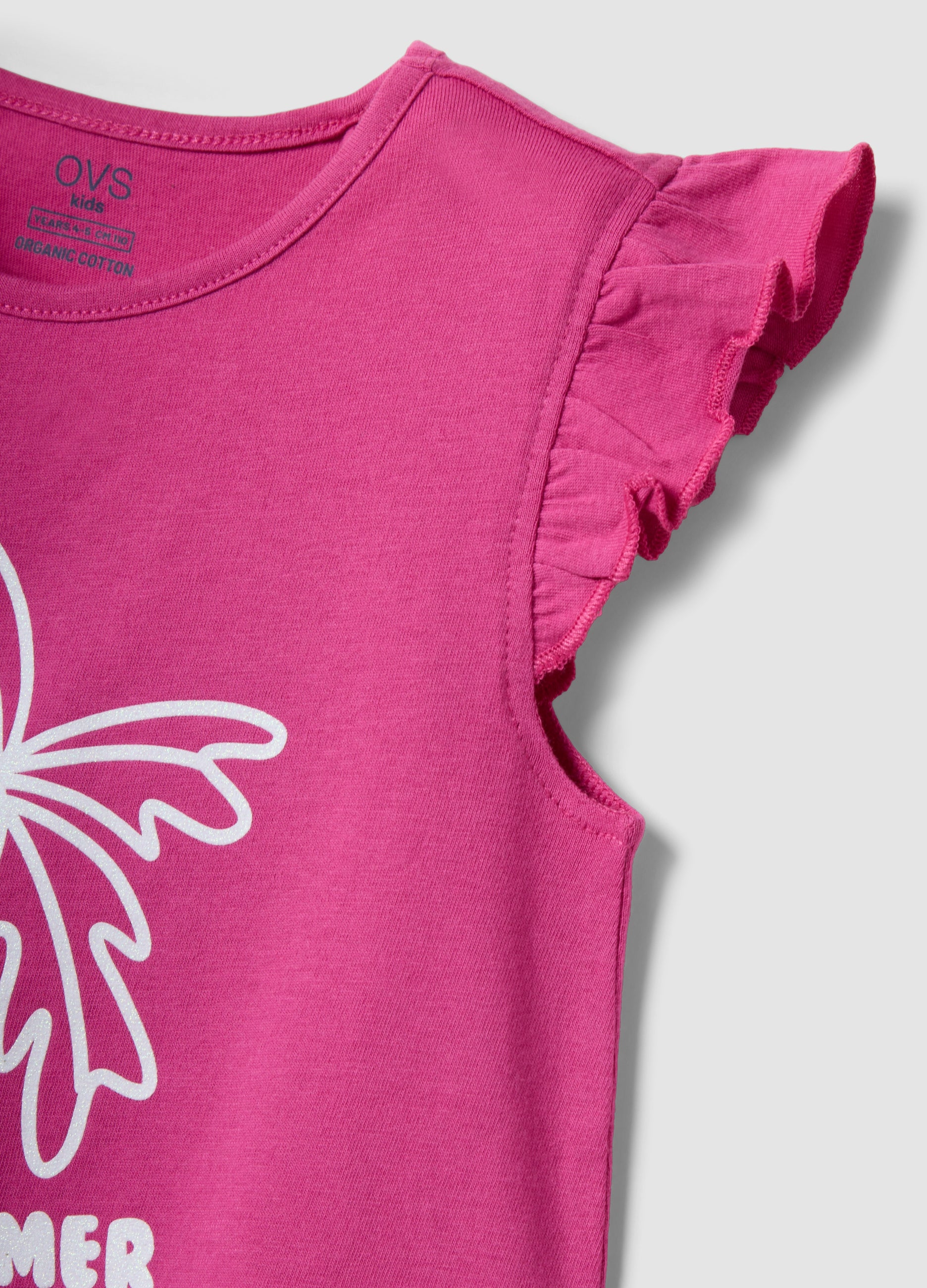 OVS Pink Organic Cotton Tank Top With Ruffles