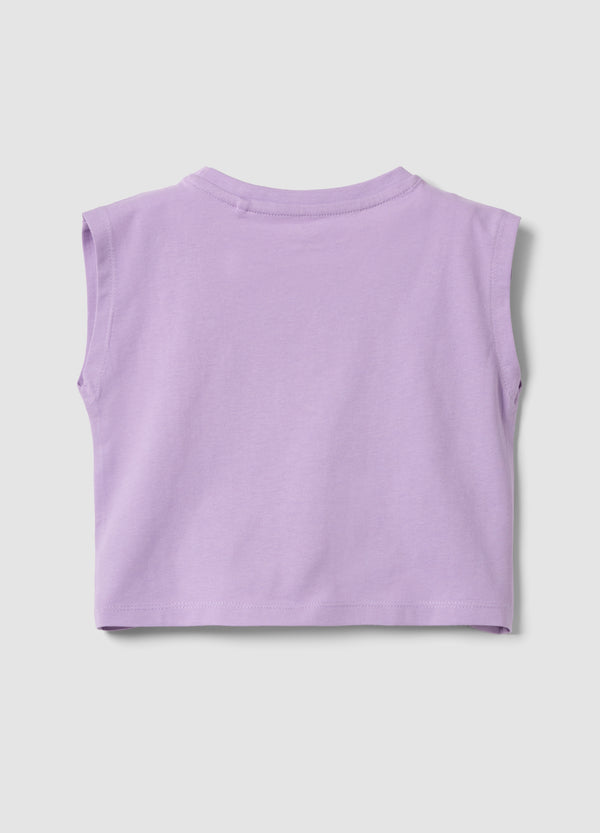 OVS Purple Pure Cotton Tank Top With Tropical Print