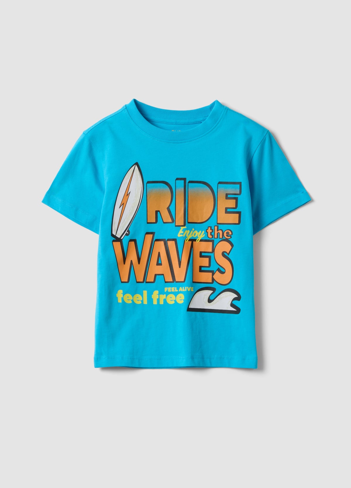 OVS Blue Pure Cotton Kids’ T-Shirt With Surf Print, Regular Fit