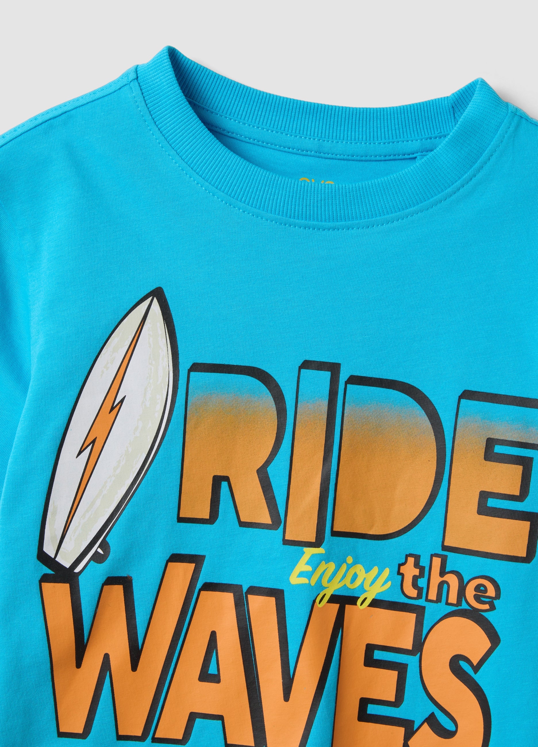 OVS Blue Pure Cotton Kids’ T-Shirt With Surf Print, Regular Fit