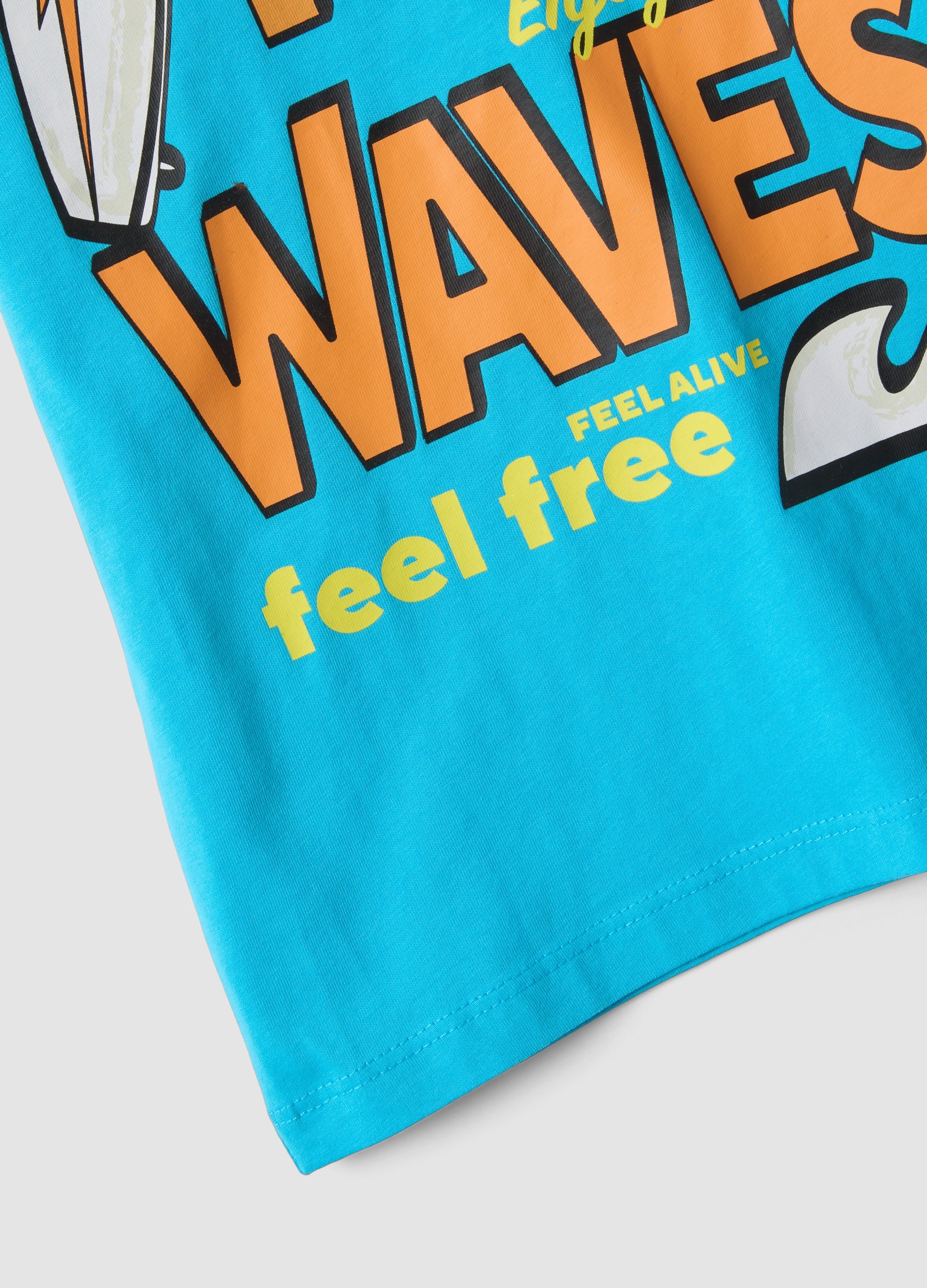 OVS Blue Pure Cotton Kids’ T-Shirt With Surf Print, Regular Fit
