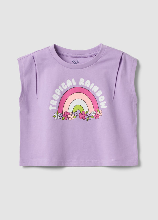 OVS Purple Cotton Tank Top With Rainbow Print