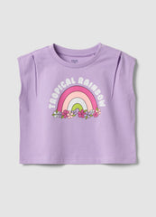 OVS Purple Cotton Tank Top With Rainbow Print
